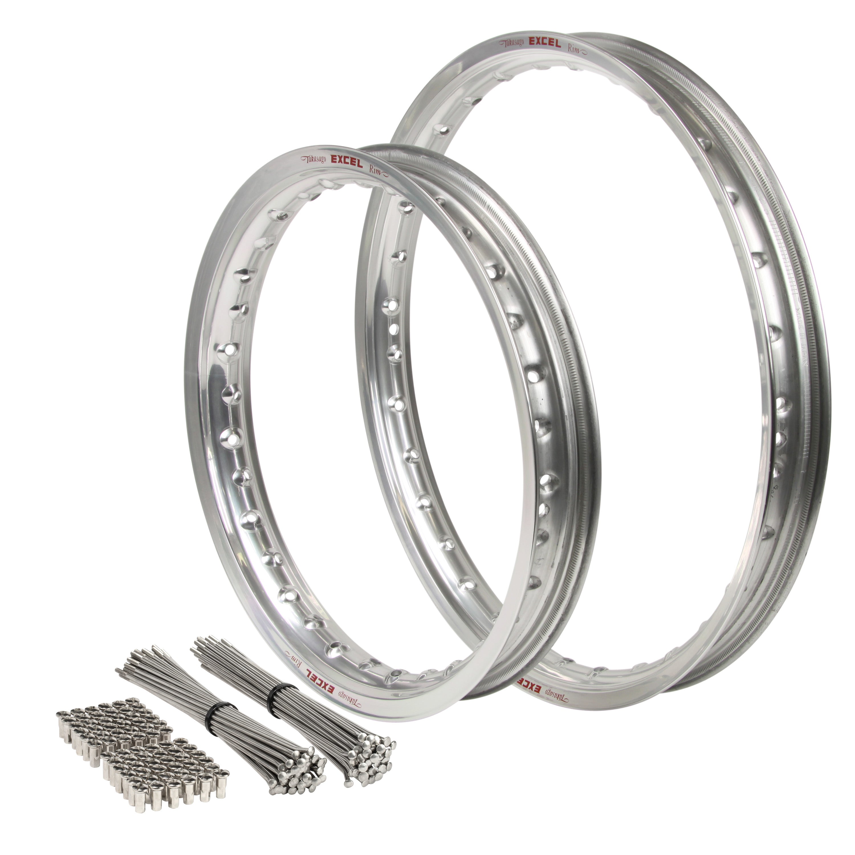 Suzuki RM80-RM85 1990-2025 17/14 OEM Front/Rear Silver Excel Rim & Bulldog Spoke Set