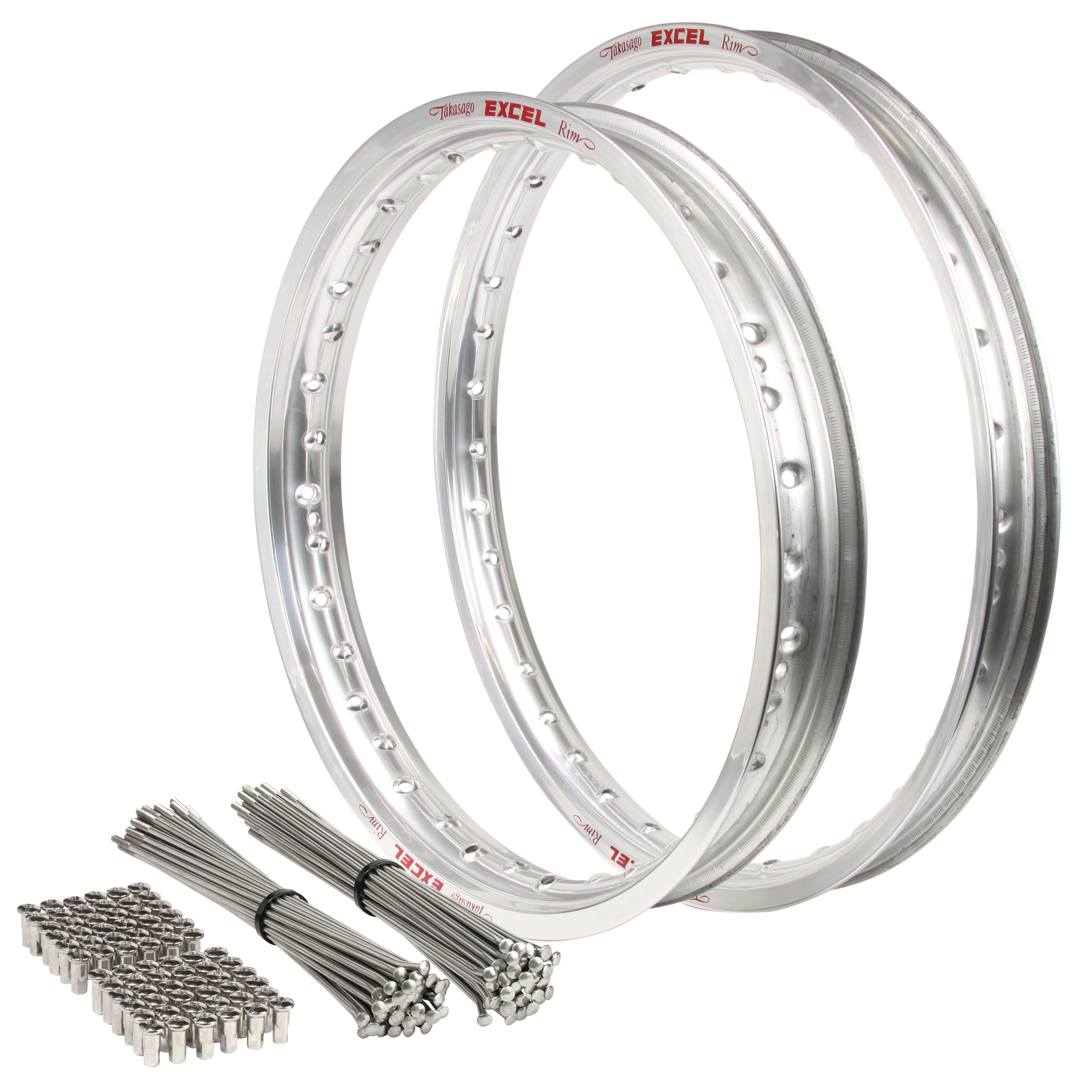 Suzuki RM 1988-96 & 2001-08 21/19 OEM Front/Rear Silver Excel Rim & Bulldog Spoke Set