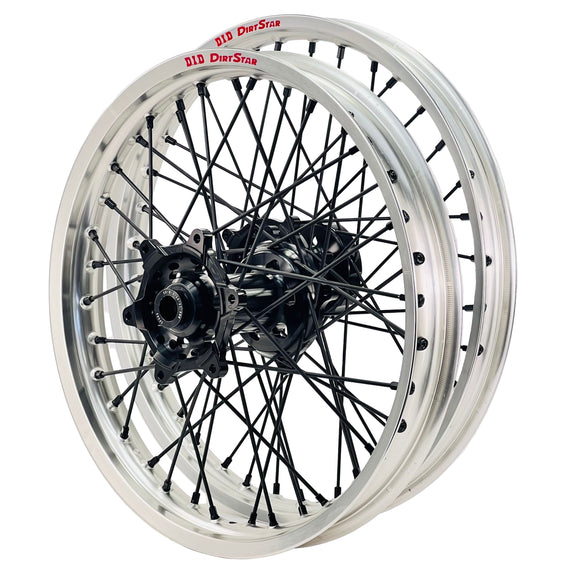 DID DirtStar / Axiom Suzuki RMZ250-450 2007-26 Silver Rim / Black Hub / Black Spokes / Black Nipples 21x1.6/19x2.15 Motocross Wheel Set