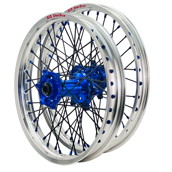 DID DirtStar / Axiom Honda CRF250-450R 2014-26 Silver Rim / Blue Hub / Black Spokes / Blue Nipples 21x1.6/19x2.15 Motocross Wheel Set