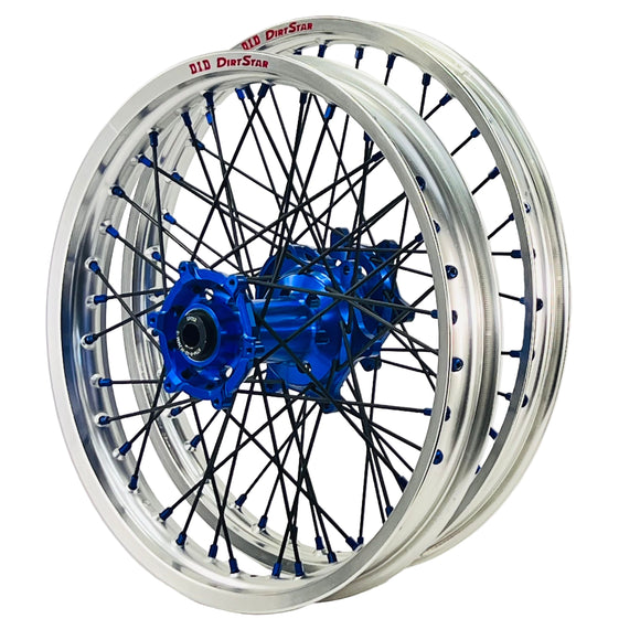 DID DirtStar / Axiom Yamaha YZ-YZF 2009-26 Silver Rim / Blue Hub / Black Spokes / Blue Nipples 21x1.6/18x2.15 Enduro Wheel Set