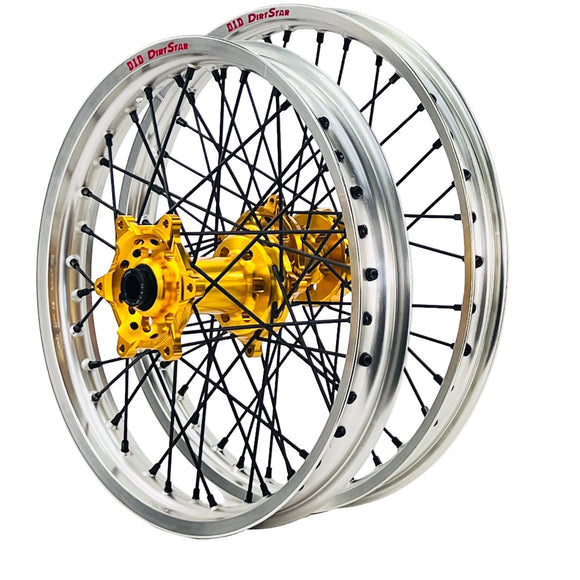 DID DirtStar / Axiom Yamaha YZ-YZF 2009-26 Silver Rim / Gold Hub / Black Spokes / Black Nipples 21x1.6/19x2.15 Motocross Wheel Set