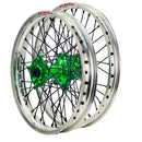 DID DirtStar / Axiom Kawasaki KX-KXF-KXX 2006-26 Silver Rim / Green Hub / Black Spokes / Black Nipples 21x1.6/18x2.15 Enduro Wheel Set-1