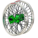 DID DirtStar / Axiom Kawasaki KLX450R 2007-26 Silver Rim / Green Hub / Black Spokes / Black Nipples 21x1.6/18x2.15 Enduro Wheel Set-2