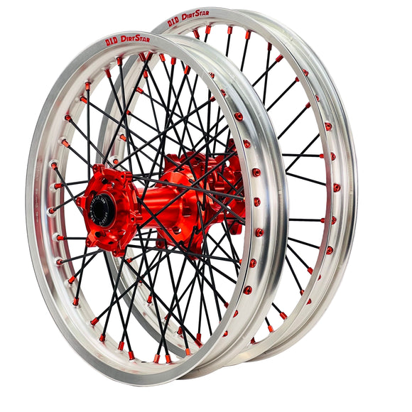 DID DirtStar / Axiom KTM / Husqvarna / GasGas 2003-26 Silver Rim / Orange Hub / Black Spokes / Orange Nipples 21x1.6/19x2.15 Motocross Wheel Set