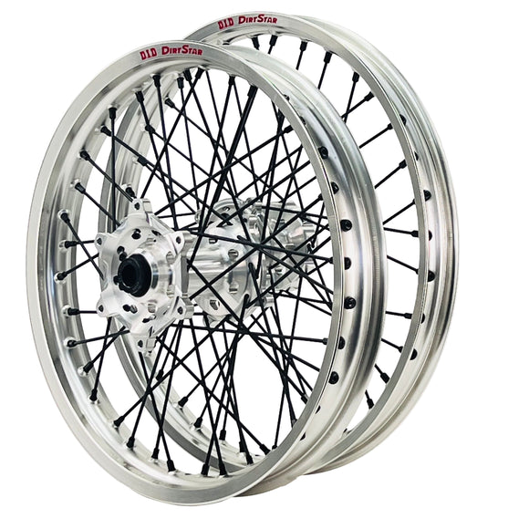DID DirtStar / Axiom Honda CR-CRF 2002-13 Silver Rim / Silver Hub / Black Spokes / Black Nipples 21x1.6/19x2.15 Motocross Wheel Set