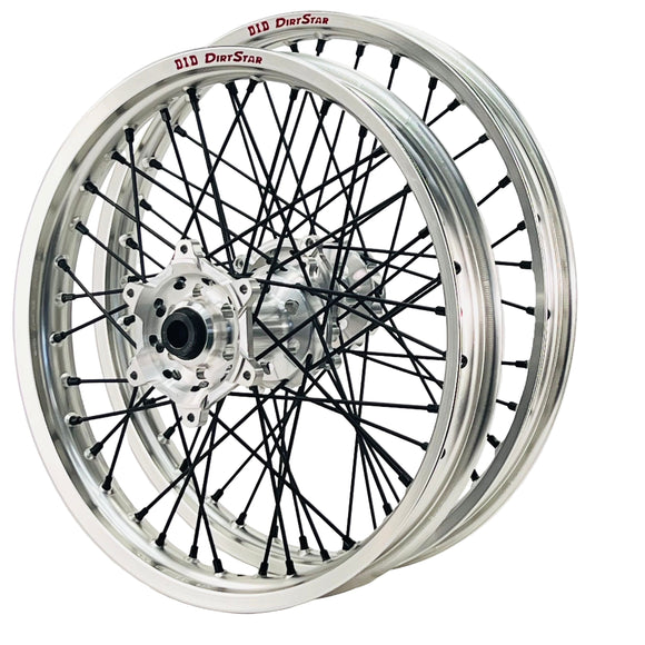 DID DirtStar / Axiom Honda CRF250-450X 2004-17 Silver Rim / Silver Hub / Black Spokes / Black Nipples 21x1.6/18x2.15 Enduro Wheel Set