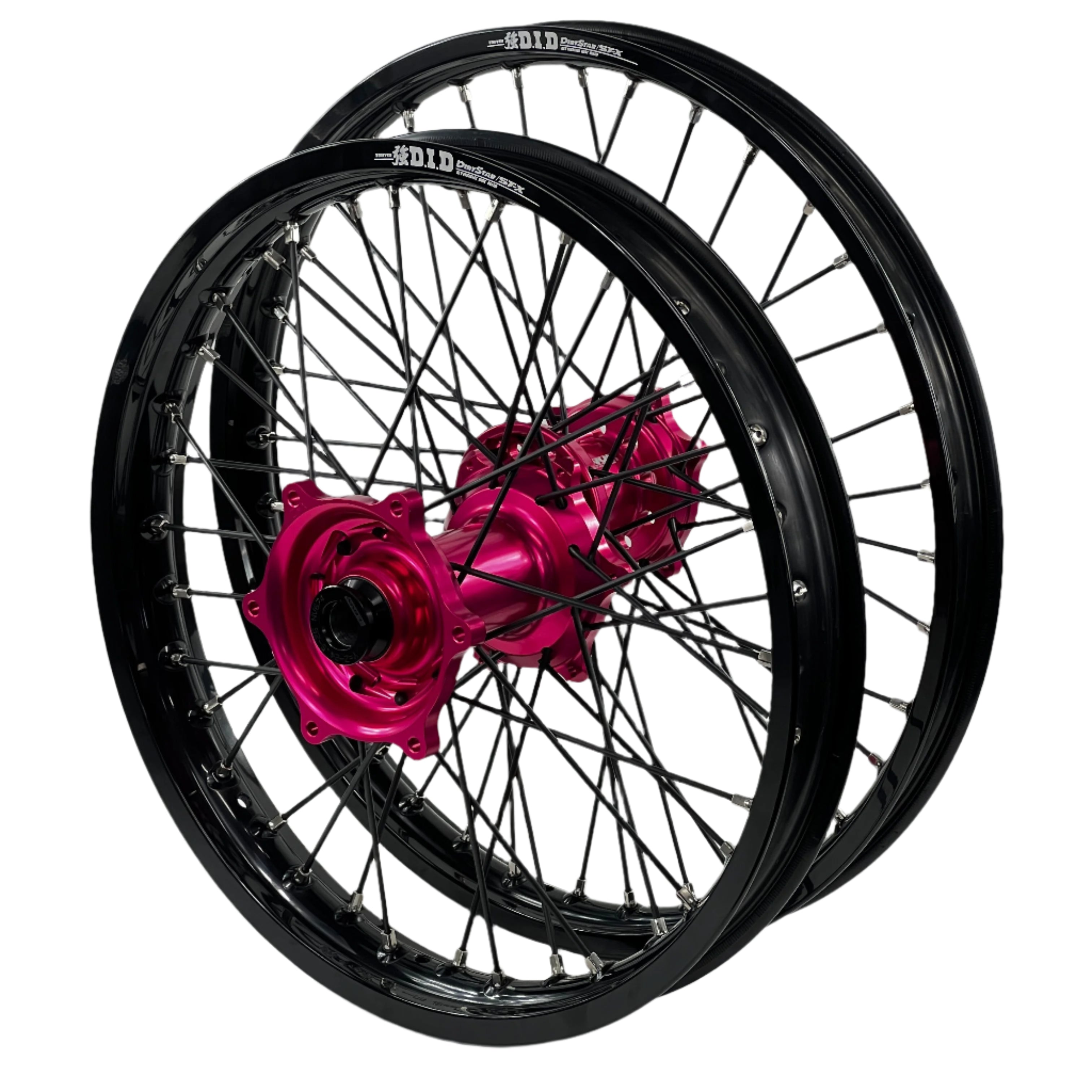 ENVY/DID STX KTM EXC-EXCF. HQVA TE-FE, Gas Gas EC 125-450 2014-2022 21/18x2.15 Black / Hot Pink with Black Spokes Wheel Set