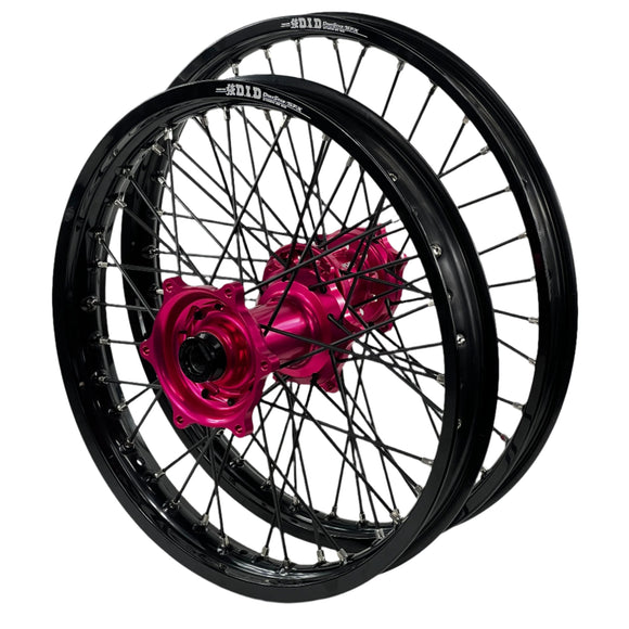 ENVY/DID STX KTM EXC-EXCF. HQVA TE-FE, Gas Gas EC 125-450 2014-2022 21/18x2.15 Black / Hot Pink with Black Spokes Wheel Set