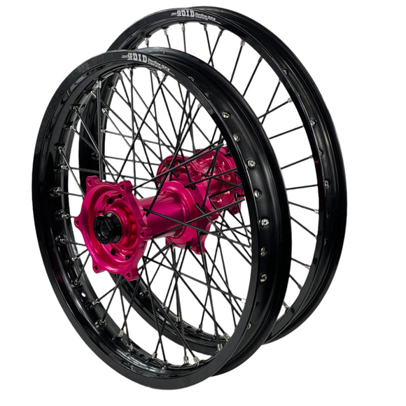 ENVY/DID STX KTM SX-SXF. HQVA TC-FC, Gas Gas MC 125-450 2013-2022 21/19x2.15 Black / Hot Pink with Black Spokes Wheel Set
