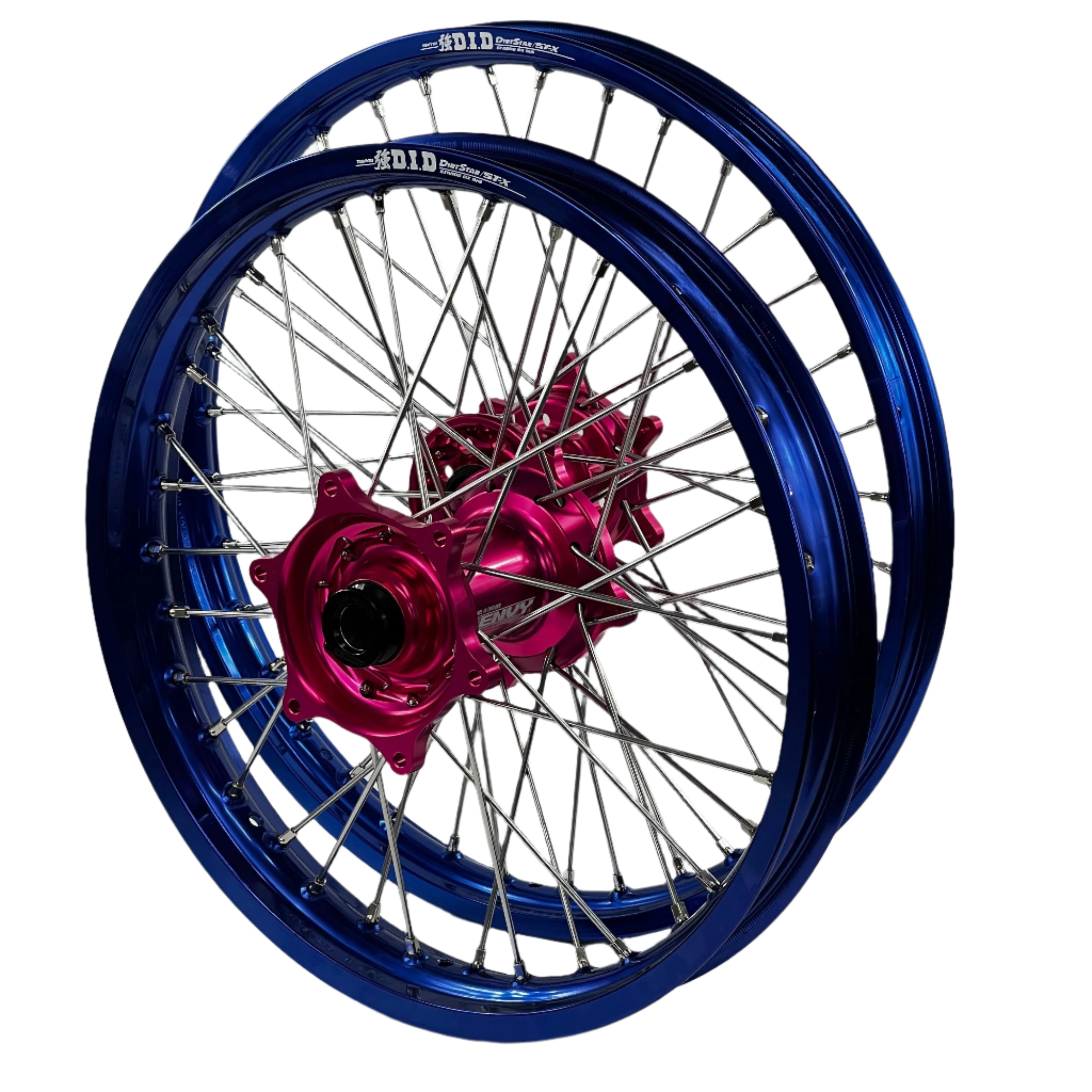 ENVY/DID STX KTM EXC-EXCF. HQVA TE-FE, Gas Gas EC 125-450 2014-2022 21/18x2.15 Blue / Hot Pink Wheel Set