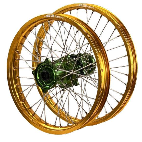 Envy/DID 21/19x2.15 Kawasaki KX125-250 2003 Gold/Green Wheel Set