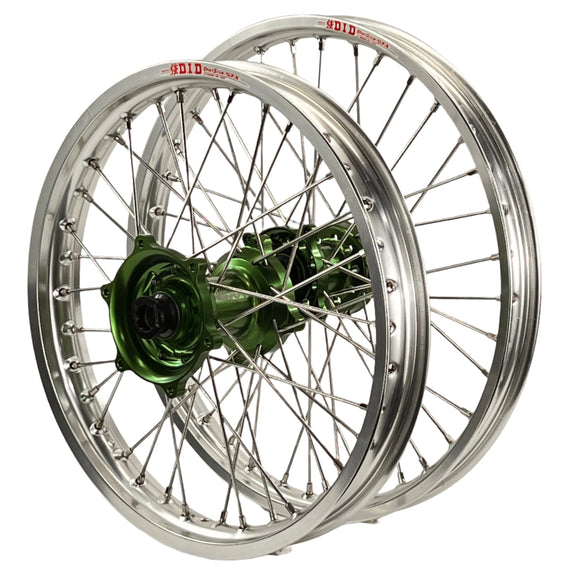 Envy/DID 21/19x2.15 Kawasaki KX125-250-500 1989-1992 Silver/Green Wheel Set