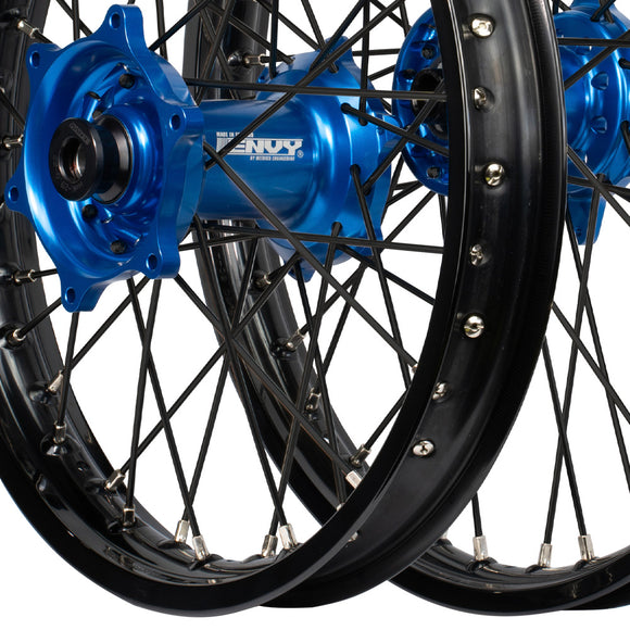 Envy/DID 21/19 Yamaha YZ250-450F 14-24 Black Rim / Blue Hub Black Spokes Wheel Set