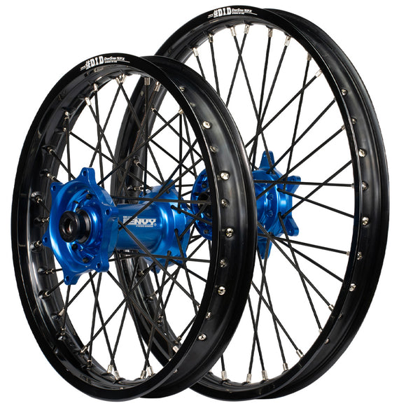 Envy/DID 21/18 KTM SX-SXF 15-22, Husqvarna TC-FC 16-22 Black Rim / Blue Hub Black Spokes Wheel Set