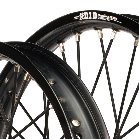 Envy/DID 21/19 Kawasaki KX125-250 1989-92 Black Rim / Green Hub Black Spokes Wheel Set