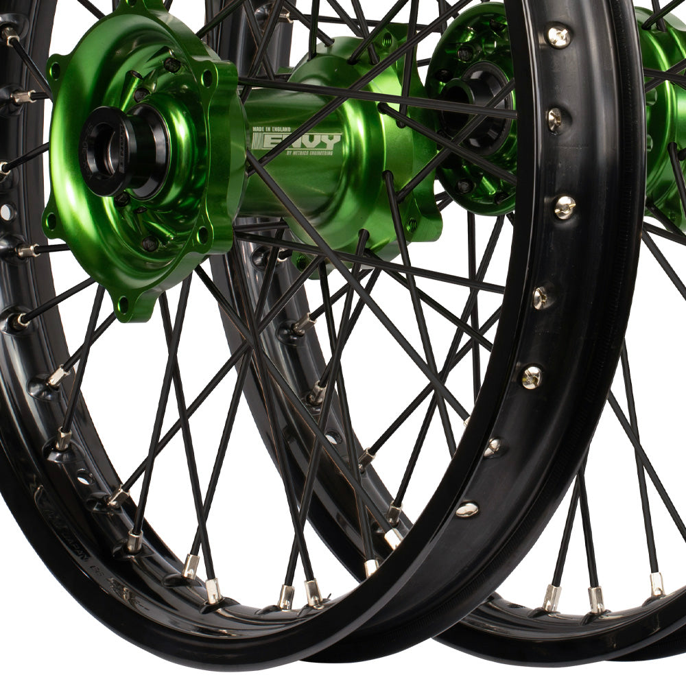 Envy/DID 21/19 Kawasaki KX250F 21-24/ KX450F 19-24 Black Rim / Green Hub Black Spokes Wheel Set