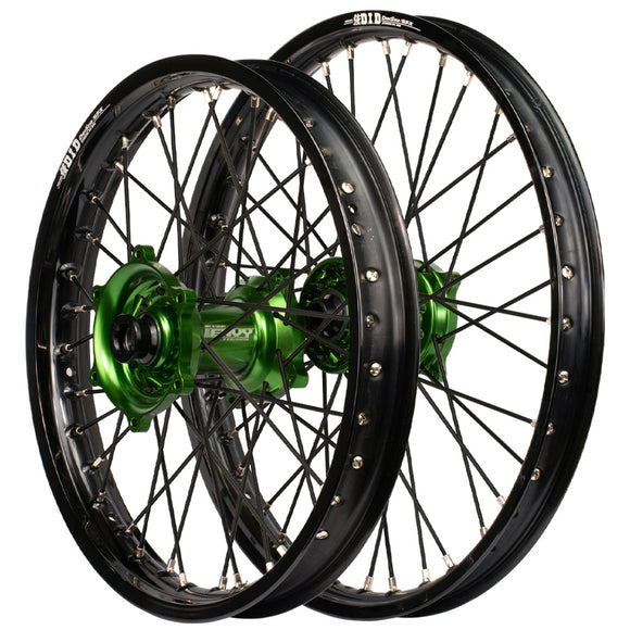 Envy/DID 21/19 Kawasaki KX125-250-500 1993-98 Black Rim / Green Hub Black Spokes Wheel Set
