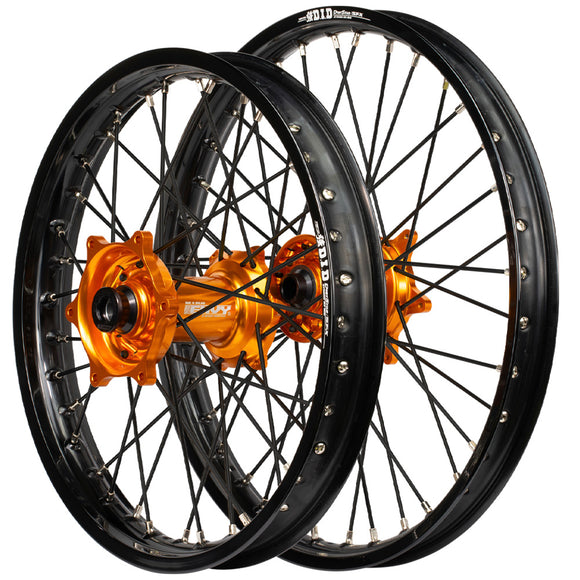 Envy/DID 21/19 KTM SX-SXF 15-22, Husqvarna TC-FC 16-22 Black Rim / Orange Hub Black Spokes Wheel Set