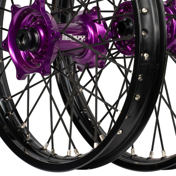 Envy/DID 21/19 Kawasaki KX125-250 2003 Black Rim / Purple Hub Black Spokes Wheel Set