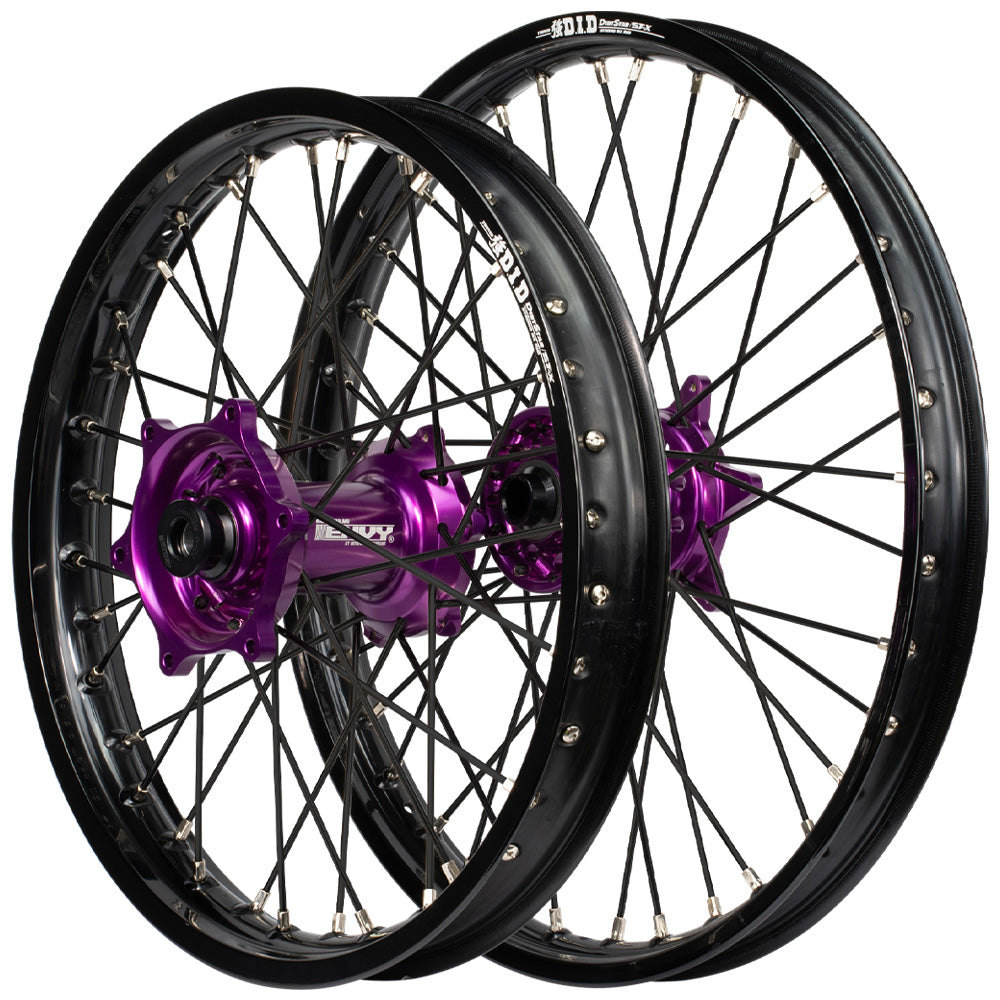 Envy/DID 21/19 KTM SX-SXF / Husqvarna TC-FC 23-24  Black Rim / Purple Hub Black Spokes Wheel Set