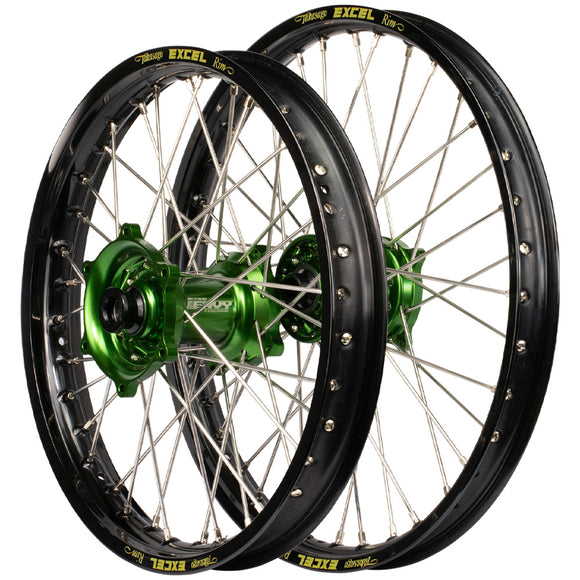 Excel/Envy 19x2.15/19x2.50 Honda KX250-450F 19-24 Black/Green Flat Track Wheel Set