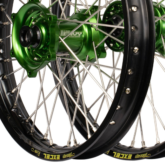Excel/Envy 19x2.15/19x2.50 Honda KX250-450F 19-24 Black/Green Flat Track Wheel Set