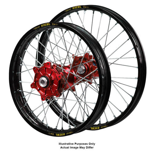 Honda Africa Twin CRF1000-1100 2016-2024 (21x2.15/18x4.25 OE) Black Excel Rim / Haan Red hubs Supermoto wheel set