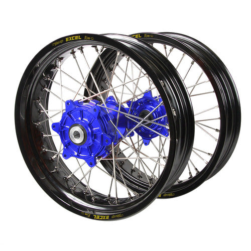Husqvarna Norden 901 2022-2024 (17x3.5/17x4.25) Black Excel Rim / Haan Blue Hubs Supermoto wheel set