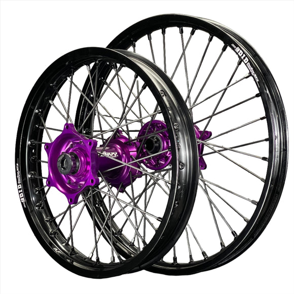 Envy/DID 21/19 KTM SX-SXF 15-22, Husqvarna TC-FC 16-22 Black Rim / Purple Hub Black Spokes Wheel Set