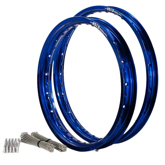 Suzuki RM125-250 1997-2000 21/19 OEM Front/Rear Blue DID Rim & Bulldog Spoke Set
