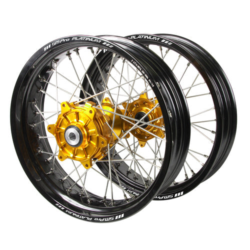 SM PRO Suzuki DRZ400 E 2000-24 Cush Drive 17x3.5/17x4.25 Black/Gold Supermoto Wheel Set