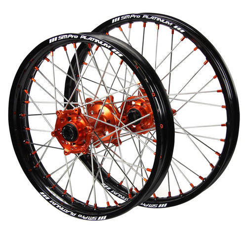 SM PRO KTM SX-SXF 125-450 2003-2024 21/19 Black/Orange Wheel Set