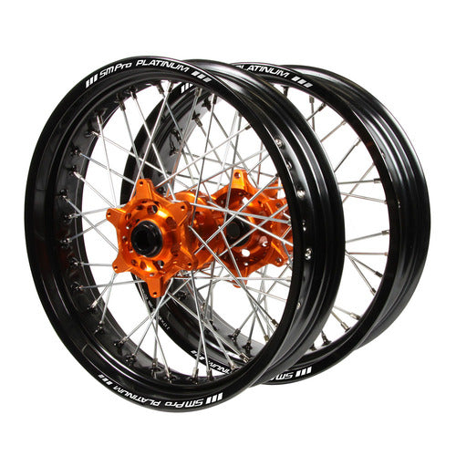 SM PRO KTM SX-SXF-EXC-EXC-F 125-500 2003-2024 17x3.5/17x4.25 Black/Orange Supermoto Wheel Set