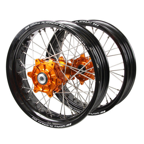 SM PRO KTM SX-SXF-EXC-EXCF 2003-2024 Cush Drive 17x3.5/17x4.25 Black/Orange Supermoto Wheel Set