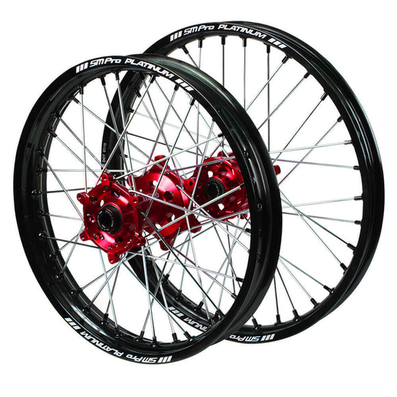 SM PRO Honda CR125-250 02-07 / CRF250-450R 02-12 21/19 Black/Red Wheel Set