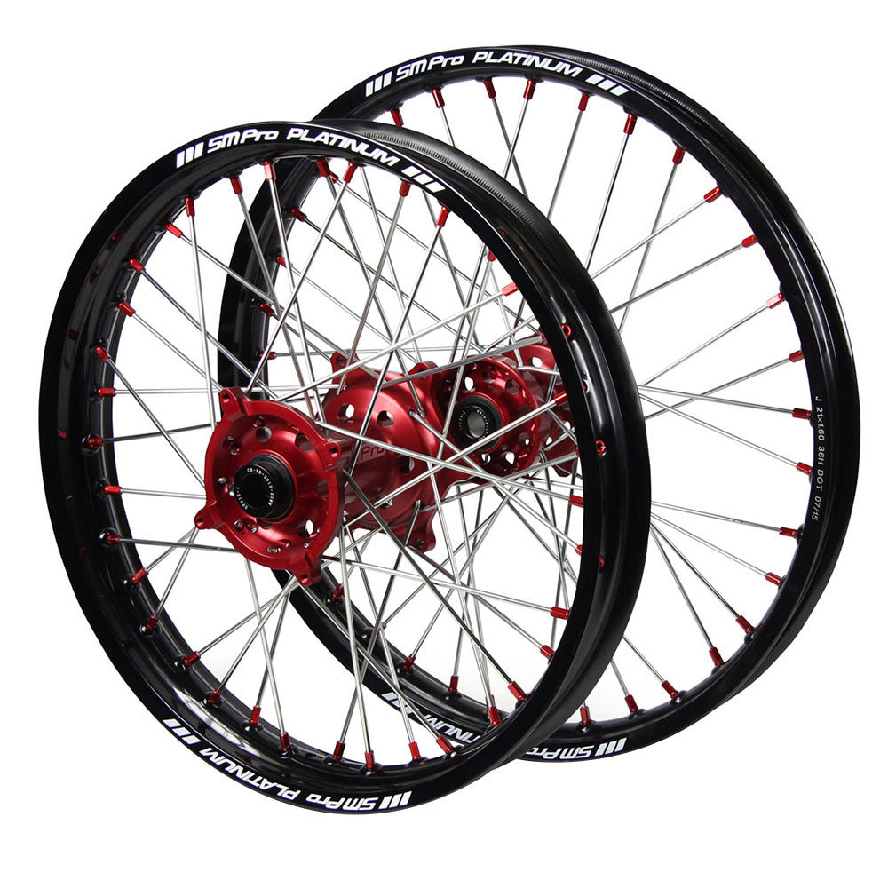 SM PRO Honda CRF250R 2014-24 / CRF450R 2013-24 21/19 Black/Red Wheel Set