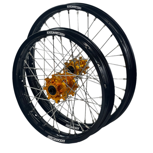 Axiom Sur Ron Light Bee 19x1.6/17x1.85 Black Rim / Gold Hub Wheel Set