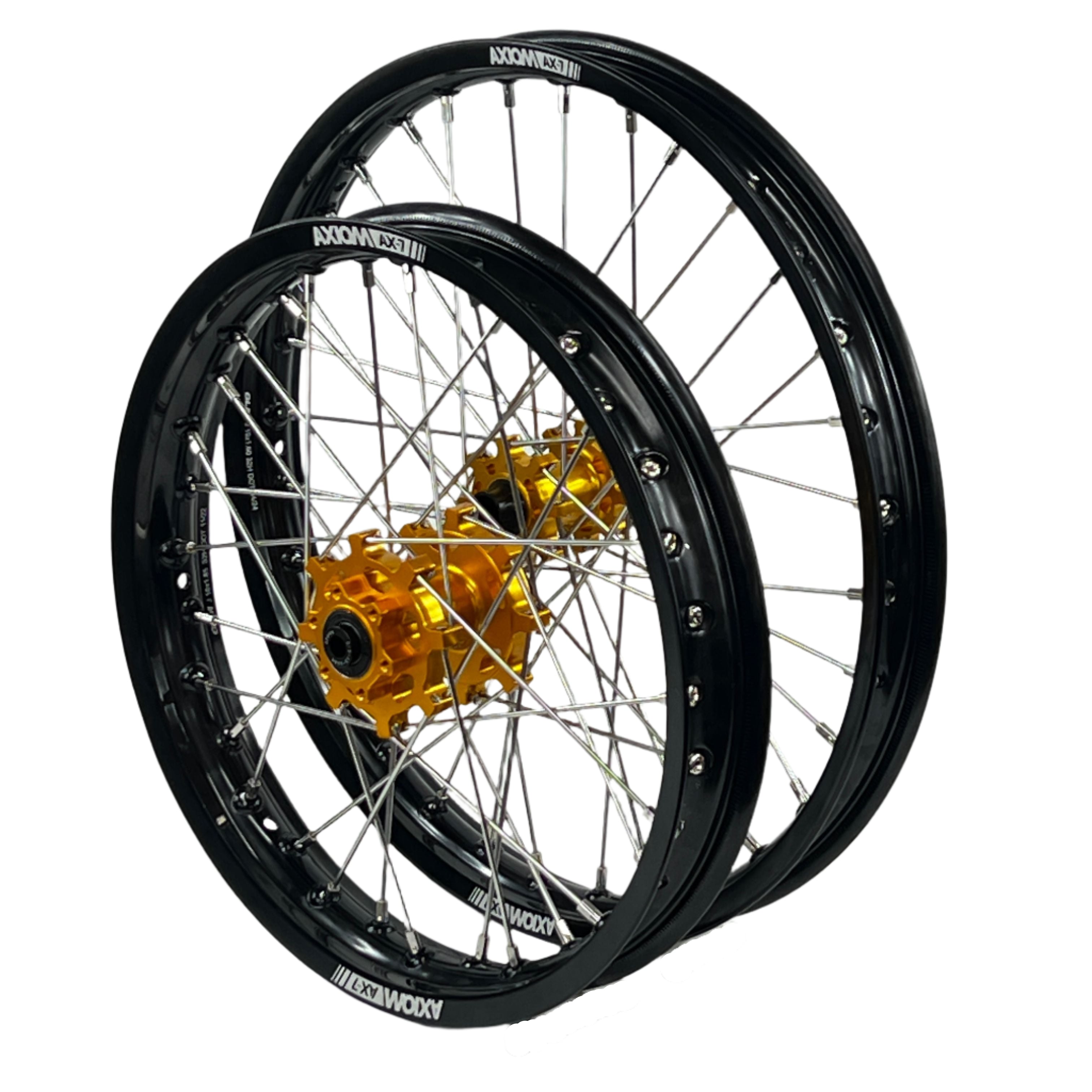Axiom Sur Ron Light Bee 19x1.6/17x1.85 Black Rim / Gold Hub Wheel Set