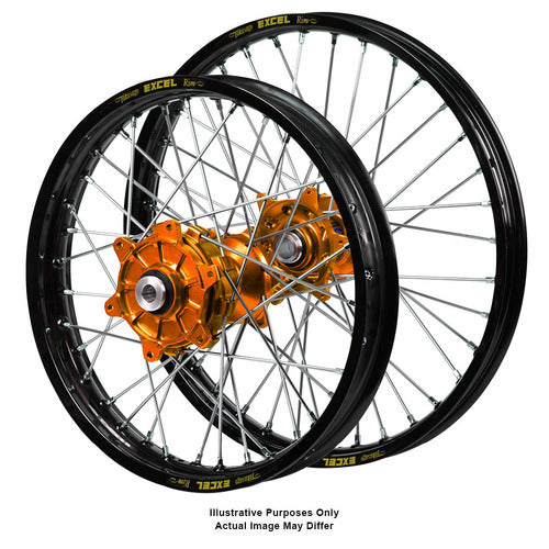 KTM 1090-1190-1290 Adventure 2013-2024 (21x2.15/18x4.25) Black Excel Rim / Haan Orange Hubs wheel set