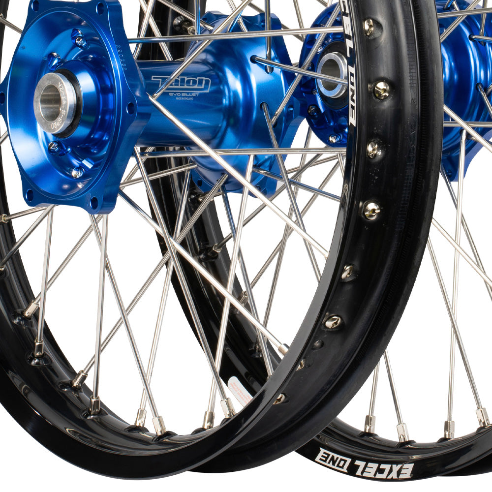 Talon Pro Billet / Excel One Husqvarna TC-FC 125-250-350-450 2016-2022 Black Rim/Blue Hub 21/19 Wheel Set