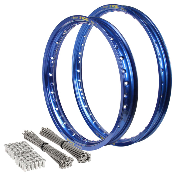 Suzuki RM125-250 1997-2000 21/19 OEM Front/Rear Blue Excel Rim & Bulldog Spoke Set