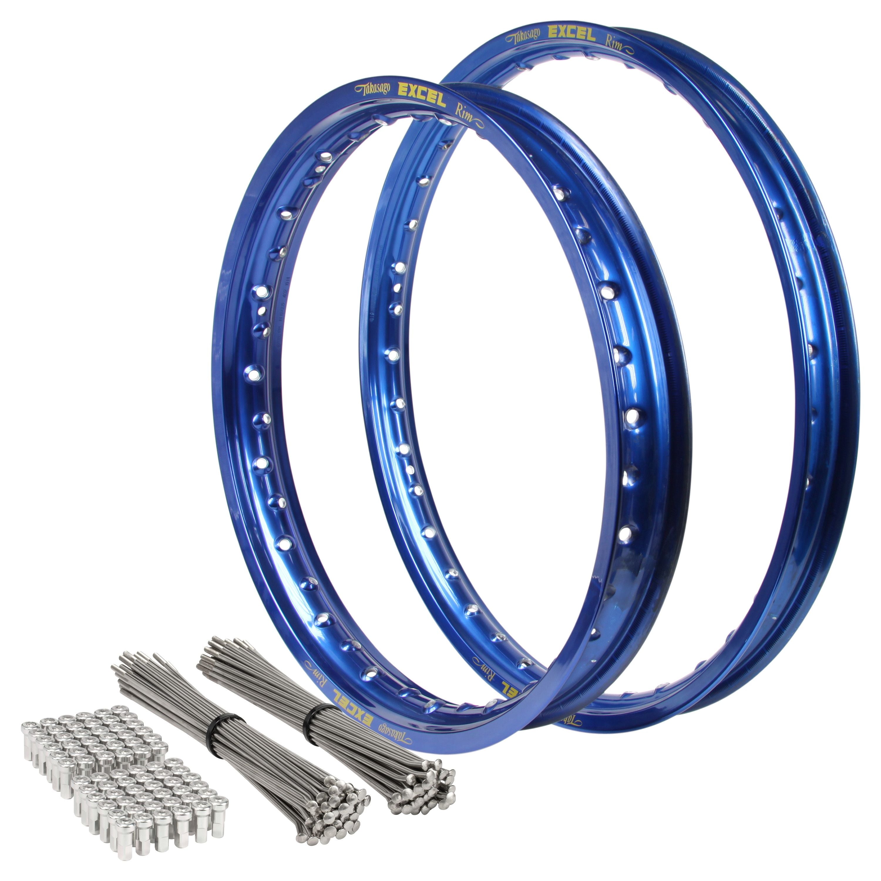 Yamaha YZ 1999-2008 - YZF 2002-2008 21/19 OEM Front/Rear Blue Excel Rim & Bulldog Spoke Set