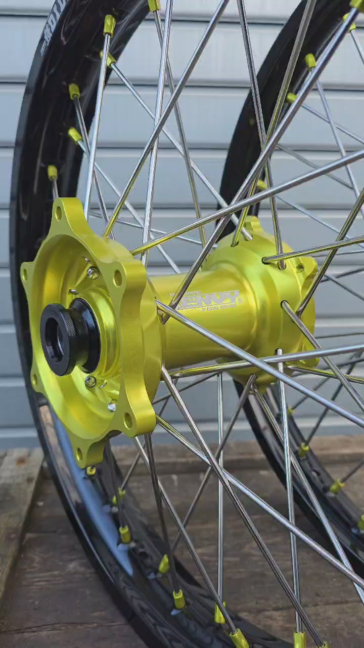 ENVY / DID 21/19x2.15 Triumph TF250-X 2024-25 Black Rim / High Viz Hub with High-Viz Nipples Wheel Set-2