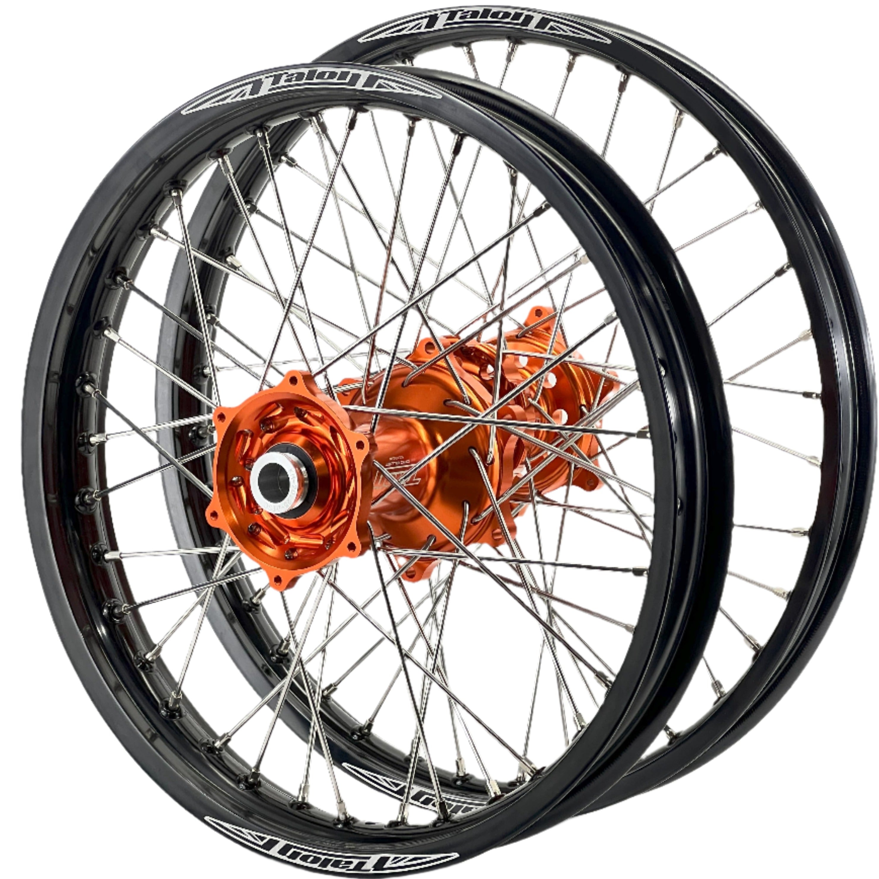 Talon KTM SX-SXF 125-250-350-450 2015-2022 21/19 Black Rim/Orange Hub Wheel Set