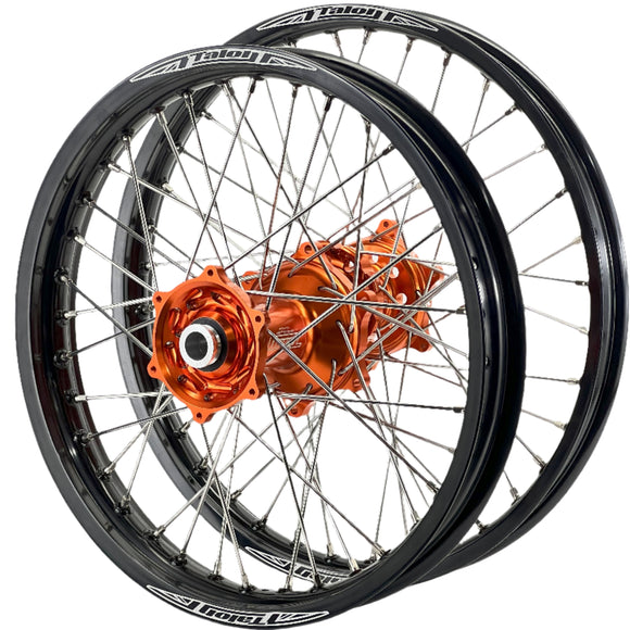 Talon KTM SX-SXF 125-250-350-450 2015-2022 21/19 Black Rim/Orange Hub Wheel Set