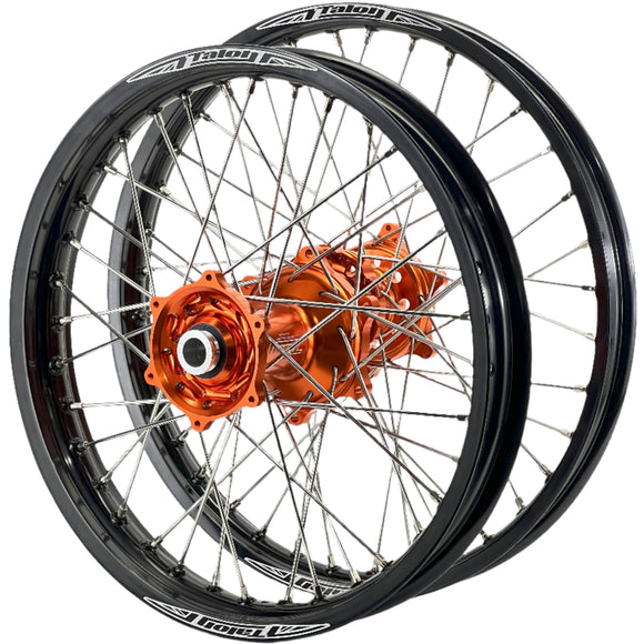 Talon KTM SX-SXF 125-250-350-450 2023-2024 21/19 Black Rim/Orange Hub Wheel Set